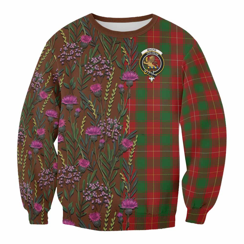 ScotsTee Shop Scottish MacFie (McFie) Family Crest Tartan Sweatshirt Scottish Thistle Flower Pattern Half Style