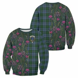 ScotsTee Shop Scottish Forsyth Family Crest Tartan Sweatshirt Scottish Thistle Flower Pattern Half Style