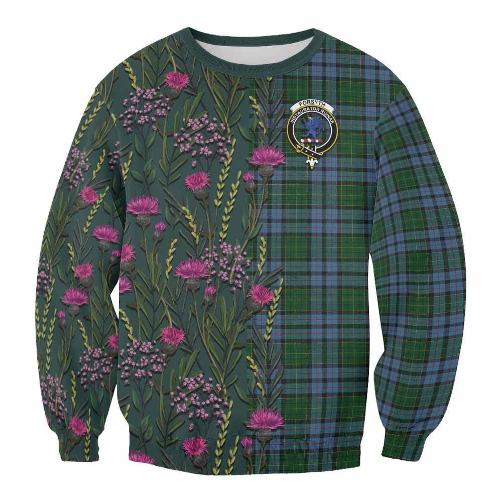 ScotsTee Shop Scottish Forsyth Family Crest Tartan Sweatshirt Scottish Thistle Flower Pattern Half Style