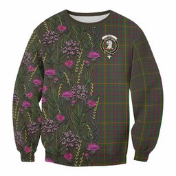 ScotsTee Shop Scottish Hall Family Crest Tartan Sweatshirt Scottish Thistle Flower Pattern Half Style