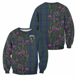 ScotsTee Shop Scottish Laurie Family Crest Tartan Sweatshirt Scottish Thistle Flower Pattern Half Style