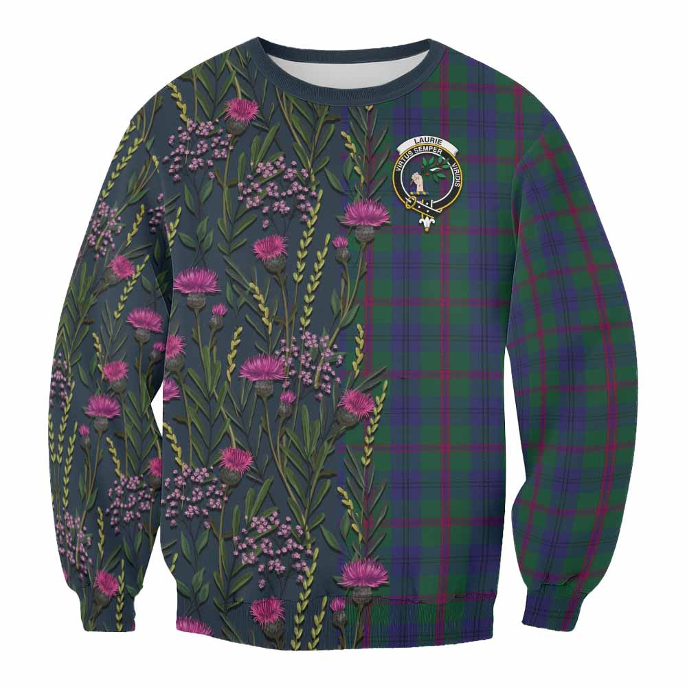 ScotsTee Shop Scottish Laurie Family Crest Tartan Sweatshirt Scottish Thistle Flower Pattern Half Style