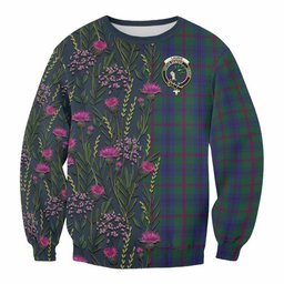 ScotsTee Shop Scottish Laurie Family Crest Tartan Sweatshirt Scottish Thistle Flower Pattern Half Style
