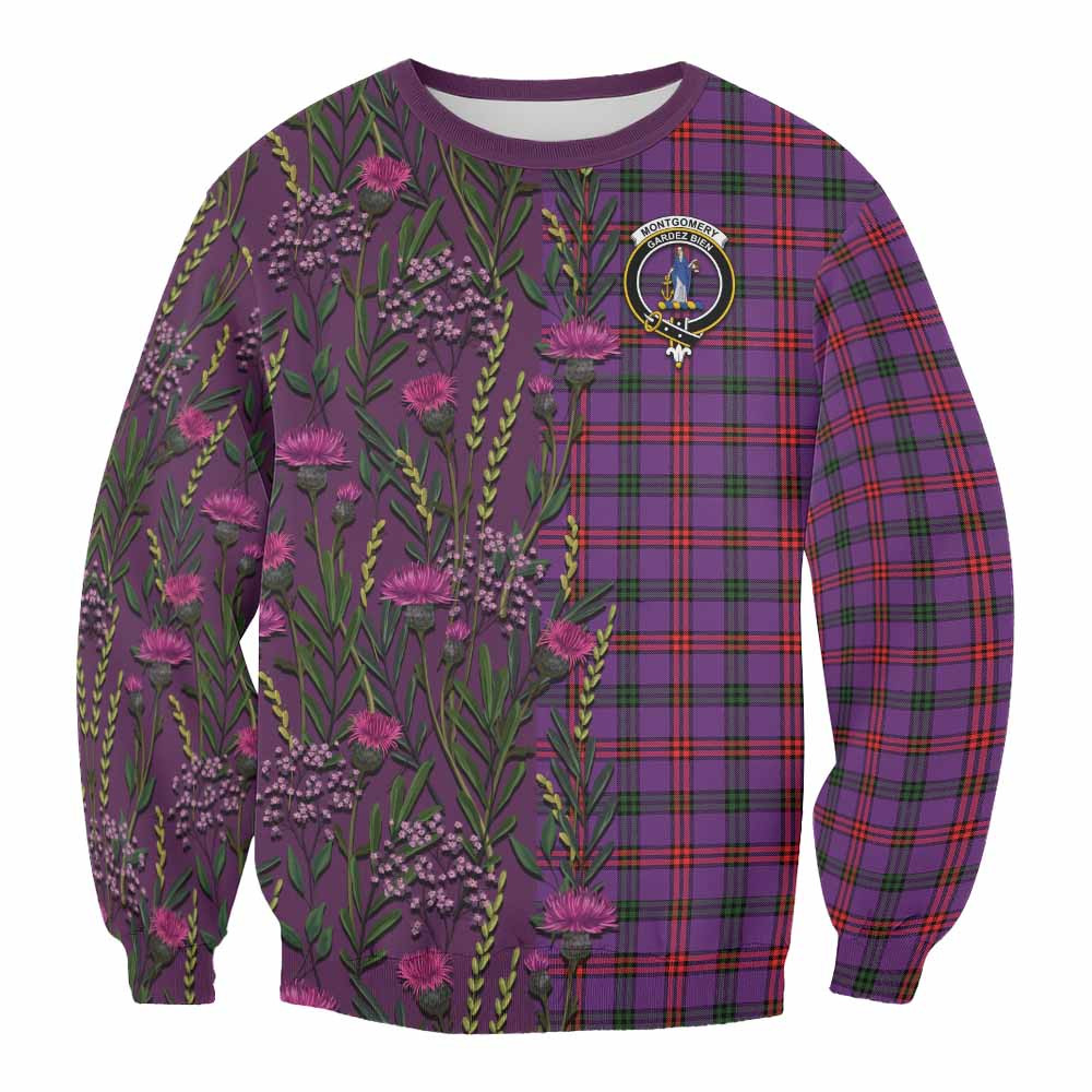ScotsTee Shop Scottish Montgomery Family Crest Tartan Sweatshirt Scottish Thistle Flower Pattern Half Style