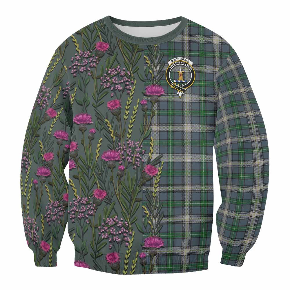 ScotsTee Shop Scottish MacDowall (McDowall) Family Crest Tartan Sweatshirt Scottish Thistle Flower Pattern Half Style