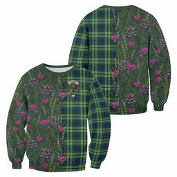 ScotsTee Shop Scottish Learmonth Family Crest Tartan Sweatshirt Scottish Thistle Flower Pattern Half Style
