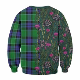 ScotsTee Shop Scottish Haldane Family Crest Tartan Sweatshirt Scottish Thistle Flower Pattern Half Style