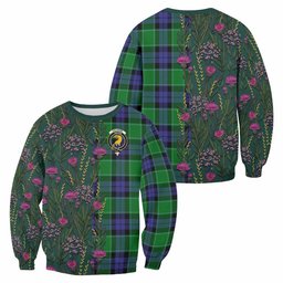 ScotsTee Shop Scottish Haldane Family Crest Tartan Sweatshirt Scottish Thistle Flower Pattern Half Style