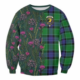 ScotsTee Shop Scottish Haldane Family Crest Tartan Sweatshirt Scottish Thistle Flower Pattern Half Style