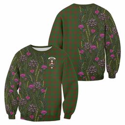 ScotsTee Shop Scottish Menzies Family Crest Tartan Sweatshirt Scottish Thistle Flower Pattern Half Style