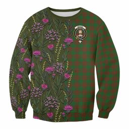 ScotsTee Shop Scottish Menzies Family Crest Tartan Sweatshirt Scottish Thistle Flower Pattern Half Style