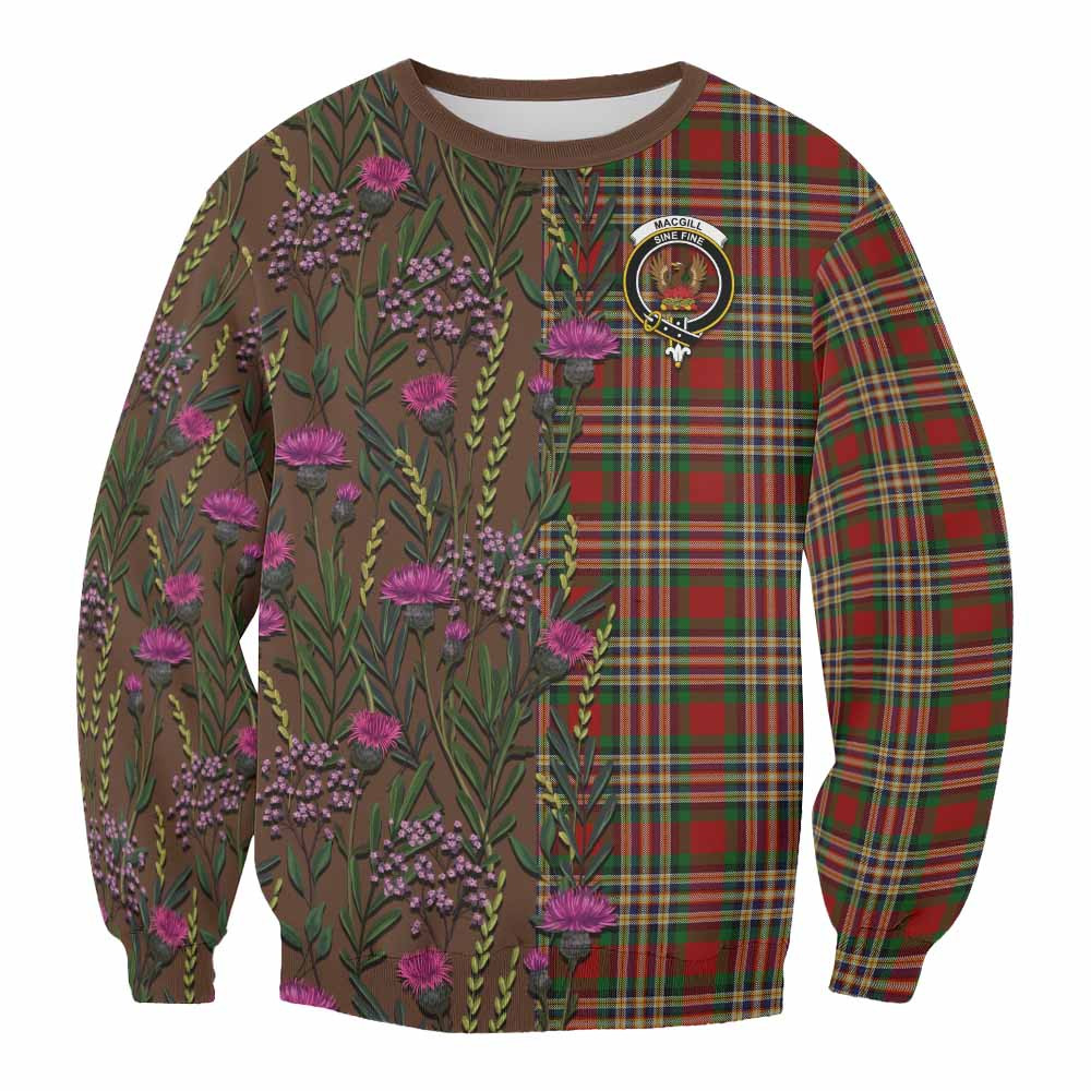 ScotsTee Shop Scottish MacGill (MakGill) Family Crest Tartan Sweatshirt Scottish Thistle Flower Pattern Half Style
