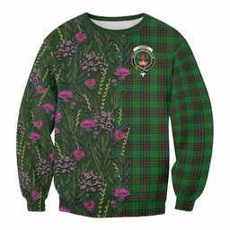 ScotsTee Shop Scottish Lundin Family Crest Tartan Sweatshirt Scottish Thistle Flower Pattern Half Style