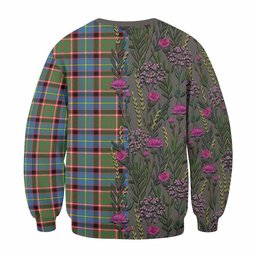 ScotsTee Shop Scottish Glass Family Crest Tartan Sweatshirt Scottish Thistle Flower Pattern Half Style