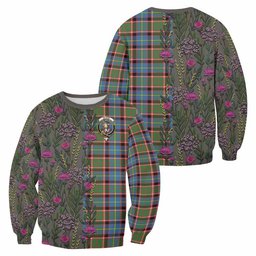 ScotsTee Shop Scottish Glass Family Crest Tartan Sweatshirt Scottish Thistle Flower Pattern Half Style