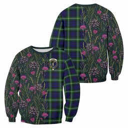 ScotsTee Shop Scottish Lammie Family Crest Tartan Sweatshirt Scottish Thistle Flower Pattern Half Style