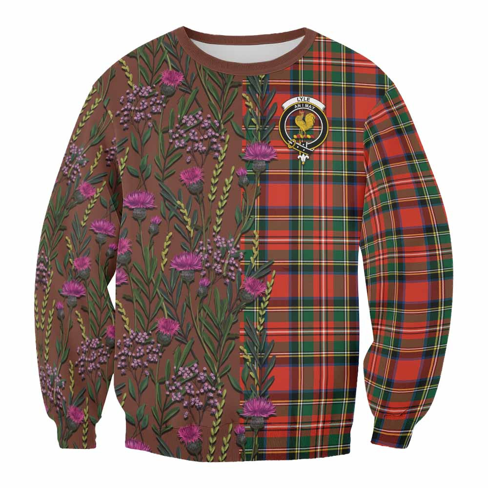 ScotsTee Shop Scottish Lyle Family Crest Tartan Sweatshirt Scottish Thistle Flower Pattern Half Style