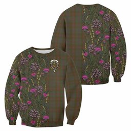 ScotsTee Shop Scottish Gray Family Crest Tartan Sweatshirt Scottish Thistle Flower Pattern Half Style