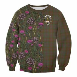 ScotsTee Shop Scottish Gray Family Crest Tartan Sweatshirt Scottish Thistle Flower Pattern Half Style