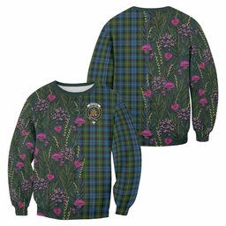 ScotsTee Shop Scottish Mackenzie (Mckenzie) Family Crest Tartan Sweatshirt Scottish Thistle Flower Pattern Half Style