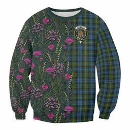 ScotsTee Shop Scottish Mackenzie (Mckenzie) Family Crest Tartan Sweatshirt Scottish Thistle Flower Pattern Half Style