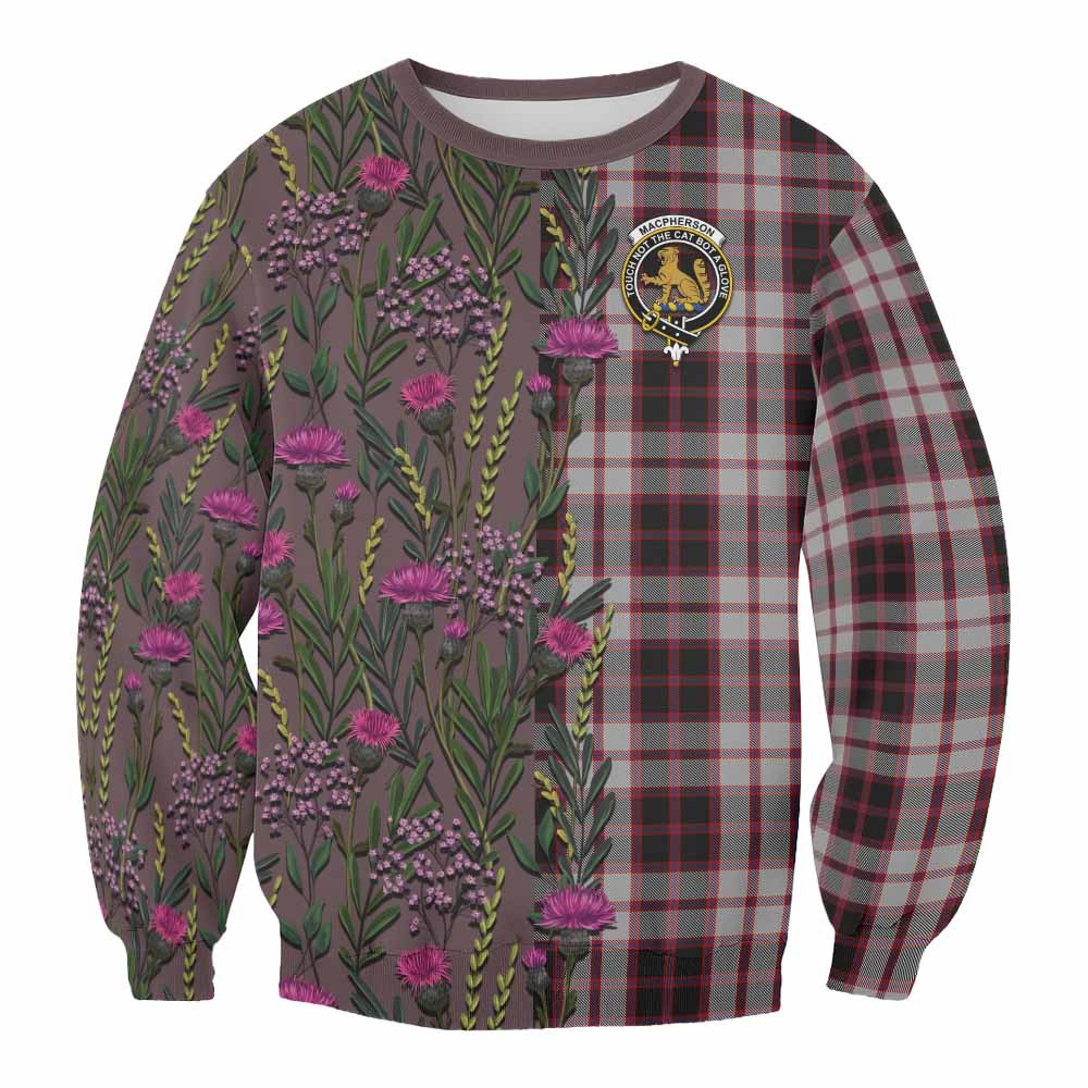 ScotsTee Shop Scottish MacPherson (McPherson) Family Crest Tartan Sweatshirt Scottish Thistle Flower Pattern Half Style