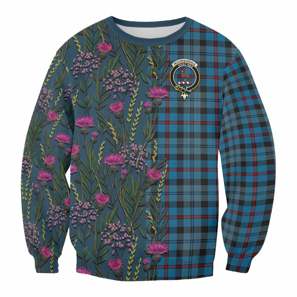 ScotsTee Shop Scottish MacCorquodale (McCorquodale) Family Crest Tartan Sweatshirt Scottish Thistle Flower Pattern Half Style