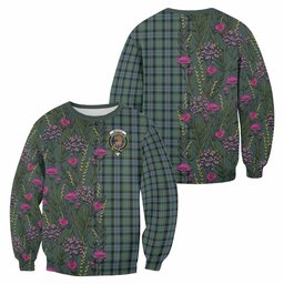 ScotsTee Shop Scottish Melville Family Crest Tartan Sweatshirt Scottish Thistle Flower Pattern Half Style