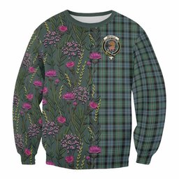 ScotsTee Shop Scottish Melville Family Crest Tartan Sweatshirt Scottish Thistle Flower Pattern Half Style