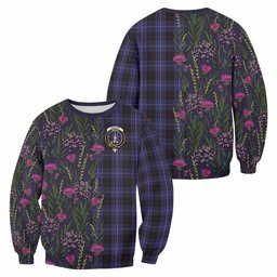 ScotsTee Shop Scottish Dunlop Family Crest Tartan Sweatshirt Scottish Thistle Flower Pattern Half Style