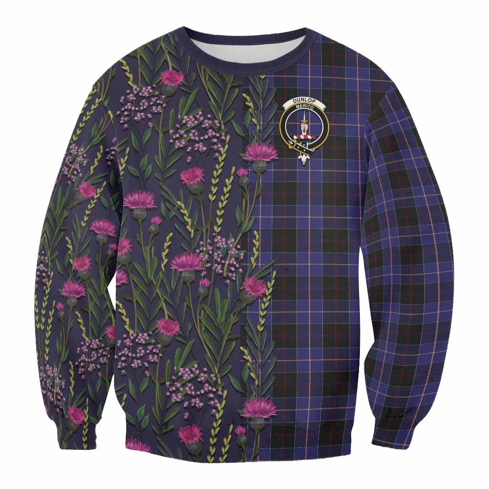 ScotsTee Shop Scottish Dunlop Family Crest Tartan Sweatshirt Scottish Thistle Flower Pattern Half Style