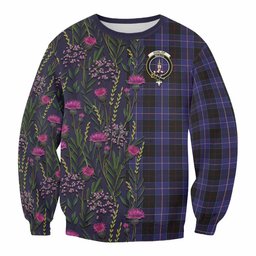 ScotsTee Shop Scottish Dunlop Family Crest Tartan Sweatshirt Scottish Thistle Flower Pattern Half Style