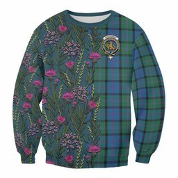 ScotsTee Shop Scottish MacThomas (McThomas) Family Crest Tartan Sweatshirt Scottish Thistle Flower Pattern Half Style