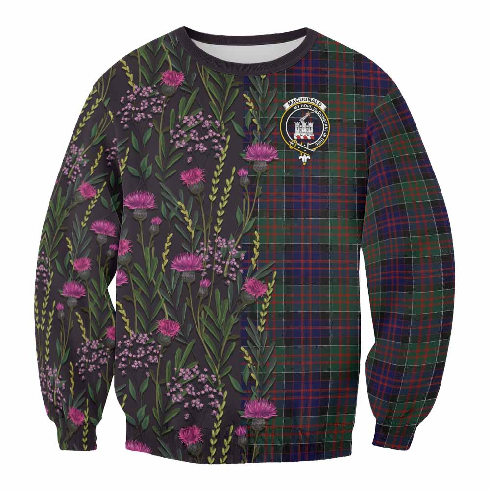 ScotsTee Shop Scottish MacDonald (McDonald) of Clanranald Family Crest Tartan Sweatshirt Scottish Thistle Flower Pattern Half Style