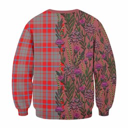 ScotsTee Shop Scottish Moubray Family Crest Tartan Sweatshirt Scottish Thistle Flower Pattern Half Style