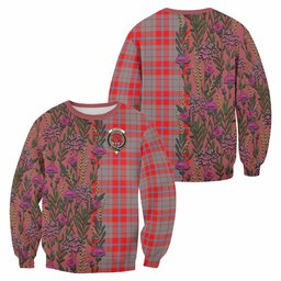 ScotsTee Shop Scottish Moubray Family Crest Tartan Sweatshirt Scottish Thistle Flower Pattern Half Style