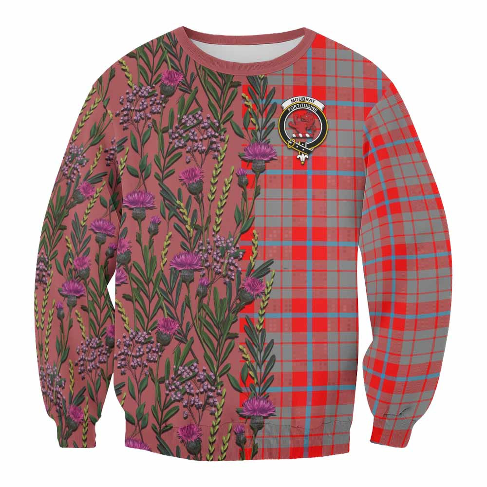 ScotsTee Shop Scottish Moubray Family Crest Tartan Sweatshirt Scottish Thistle Flower Pattern Half Style