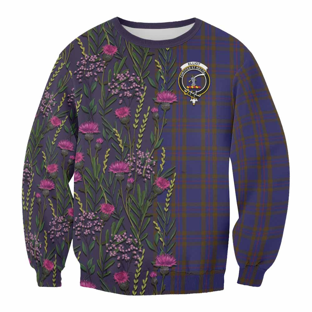 ScotsTee Shop Scottish Elliot Family Crest Tartan Sweatshirt Scottish Thistle Flower Pattern Half Style
