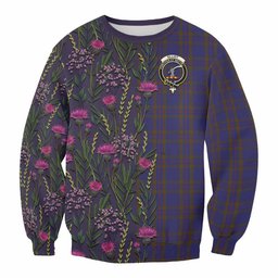 ScotsTee Shop Scottish Elliot Family Crest Tartan Sweatshirt Scottish Thistle Flower Pattern Half Style