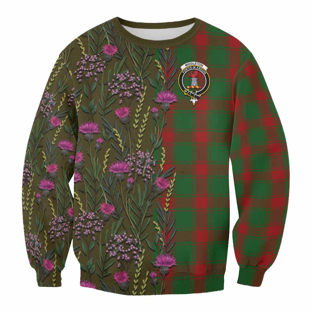 ScotsTee Shop Scottish Middleton Family Crest Tartan Sweatshirt Scottish Thistle Flower Pattern Half Style