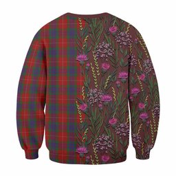 ScotsTee Shop Scottish Fraser Family Crest Tartan Sweatshirt Scottish Thistle Flower Pattern Half Style