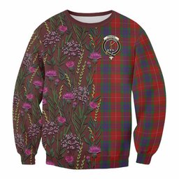 ScotsTee Shop Scottish Fraser Family Crest Tartan Sweatshirt Scottish Thistle Flower Pattern Half Style