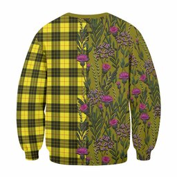 ScotsTee Shop Scottish MacLeod (McLeod) Family Crest Tartan Sweatshirt Scottish Thistle Flower Pattern Half Style