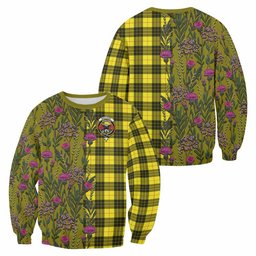 ScotsTee Shop Scottish MacLeod (McLeod) Family Crest Tartan Sweatshirt Scottish Thistle Flower Pattern Half Style