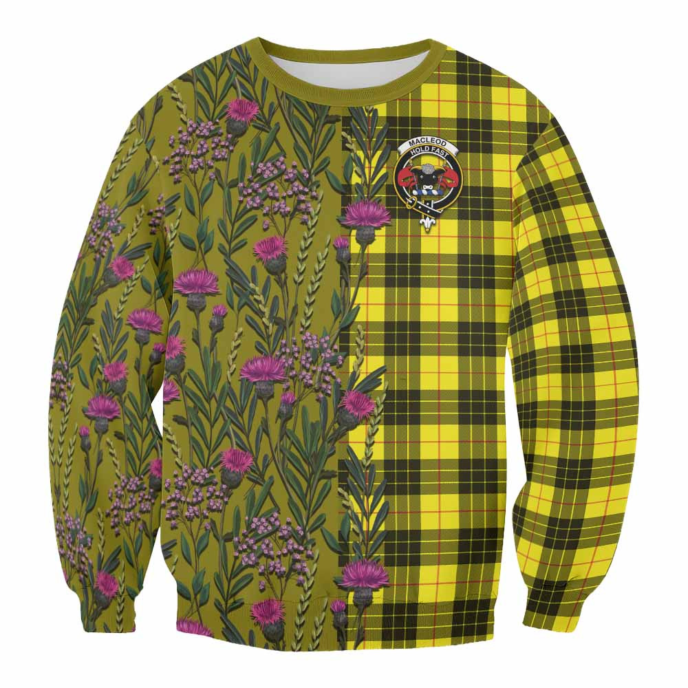 ScotsTee Shop Scottish MacLeod (McLeod) Family Crest Tartan Sweatshirt Scottish Thistle Flower Pattern Half Style