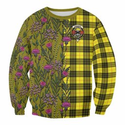 ScotsTee Shop Scottish MacLeod (McLeod) Family Crest Tartan Sweatshirt Scottish Thistle Flower Pattern Half Style