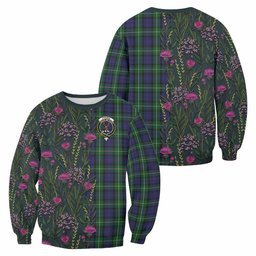ScotsTee Shop Scottish Forbes Family Crest Tartan Sweatshirt Scottish Thistle Flower Pattern Half Style