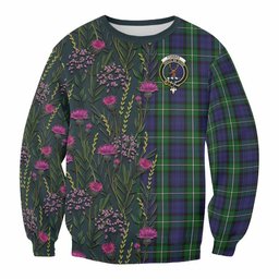 ScotsTee Shop Scottish Forbes Family Crest Tartan Sweatshirt Scottish Thistle Flower Pattern Half Style