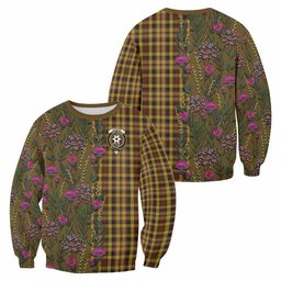ScotsTee Shop Scottish Jardine Family Crest Tartan Sweatshirt Scottish Thistle Flower Pattern Half Style