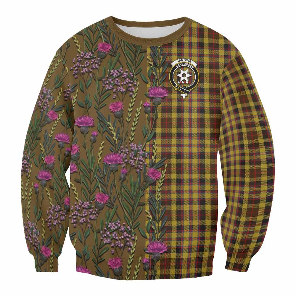 ScotsTee Shop Scottish Jardine Family Crest Tartan Sweatshirt Scottish Thistle Flower Pattern Half Style